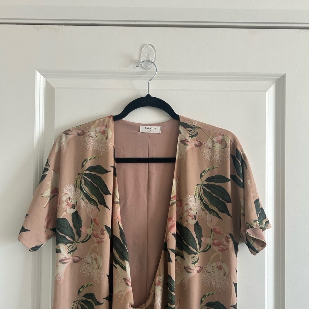 Aritzia Babaton Pink Green Floral Wrap Dress S - Picture 3 of 11